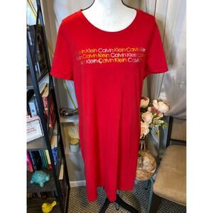 Calvin Klein EUC size XL Red Gold Silver Logo T-Shirt Dress Comfortable & Cute